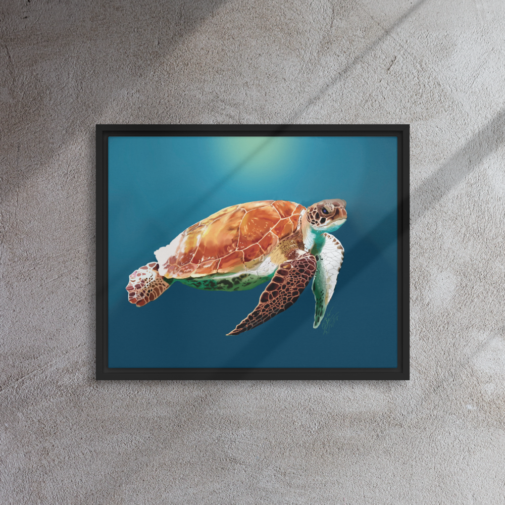 Sea Turtle In Peace - Framed Canvas