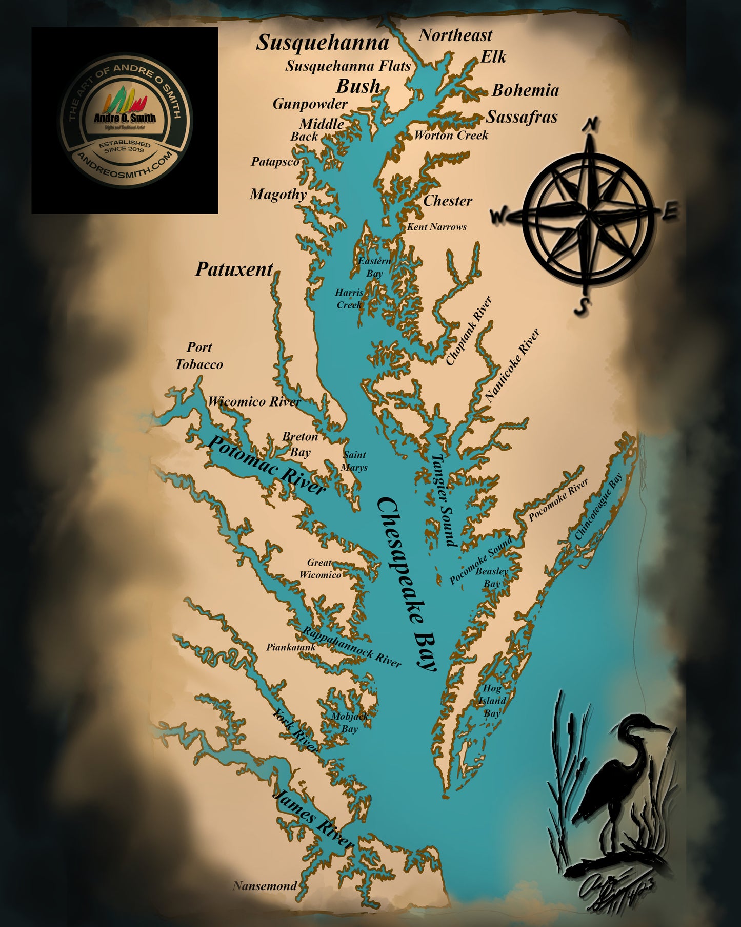 Chesapeake Bay Map - 16 x 20 Framed Print