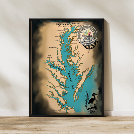 Chesapeake Bay Map - 16 x 20 Framed Print
